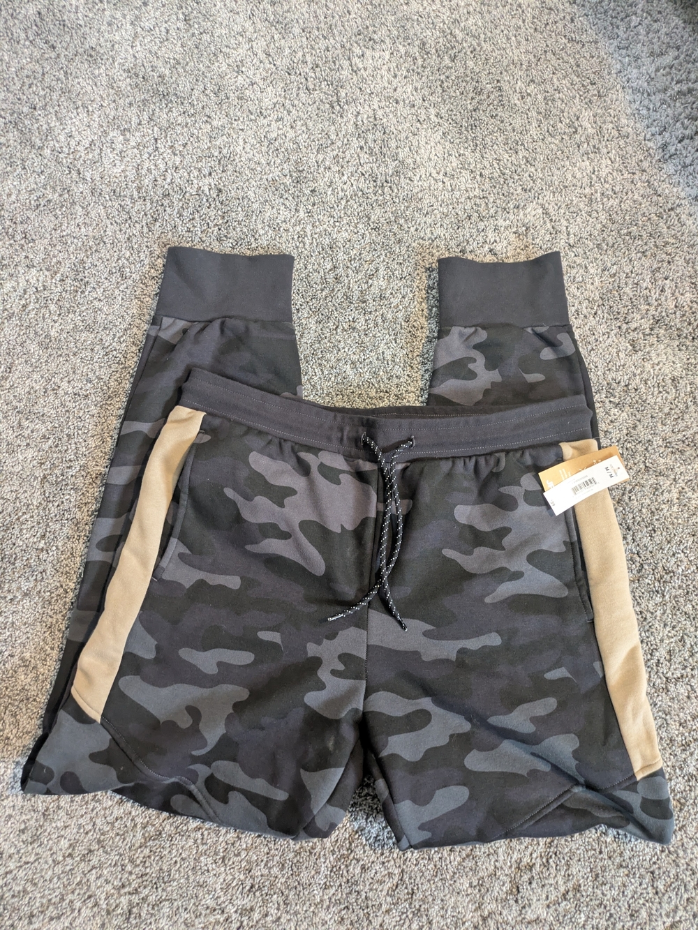 Joe Fresh Black & Gray Camo Sweatpants with Tan Side Panels